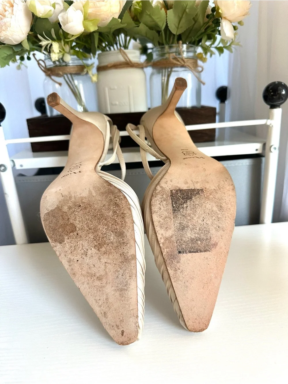 Nina Champagne Satin Pleated Pointed Toe Heels Size 8 1/2